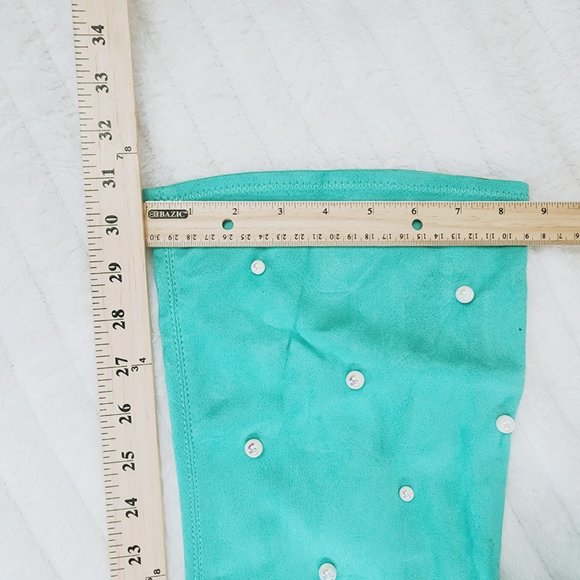 Mint Green Faux Stretch Suede Platform High Heel Thigh High Boots - Picture 6 of 16